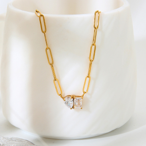 Collier Chaîne Goutte D'Eau Rectangulaire En Acier Inoxydable Étanche Couleur Or Avec Zircon Pour Femme h5 Image3