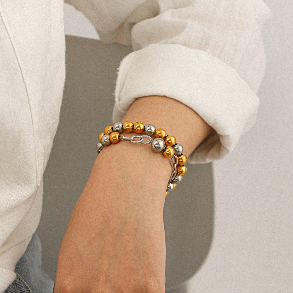 Bracelet En Acier Inoxydable Étanche Composé De Perles De Couleurs Assorties (1 Pièce) Image4