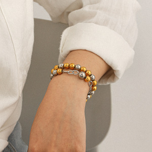 Bracelet En Acier Inoxydable Étanche Composé De Perles De Couleurs Assorties (1 Pièce) h5 Image4