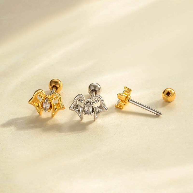 Boucles D'Oreilles Piercing Femme, Motif Étoile, Feuille Et Lune, Couleur Cuivre Doré, Zircon (1 Pièce) h5Image4