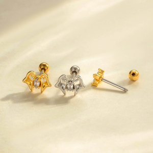 Boucles D'Oreilles Piercing Femme, Motif Étoile, Feuille Et Lune, Couleur Cuivre Doré, Zircon (1 Pièce) h5 Image4