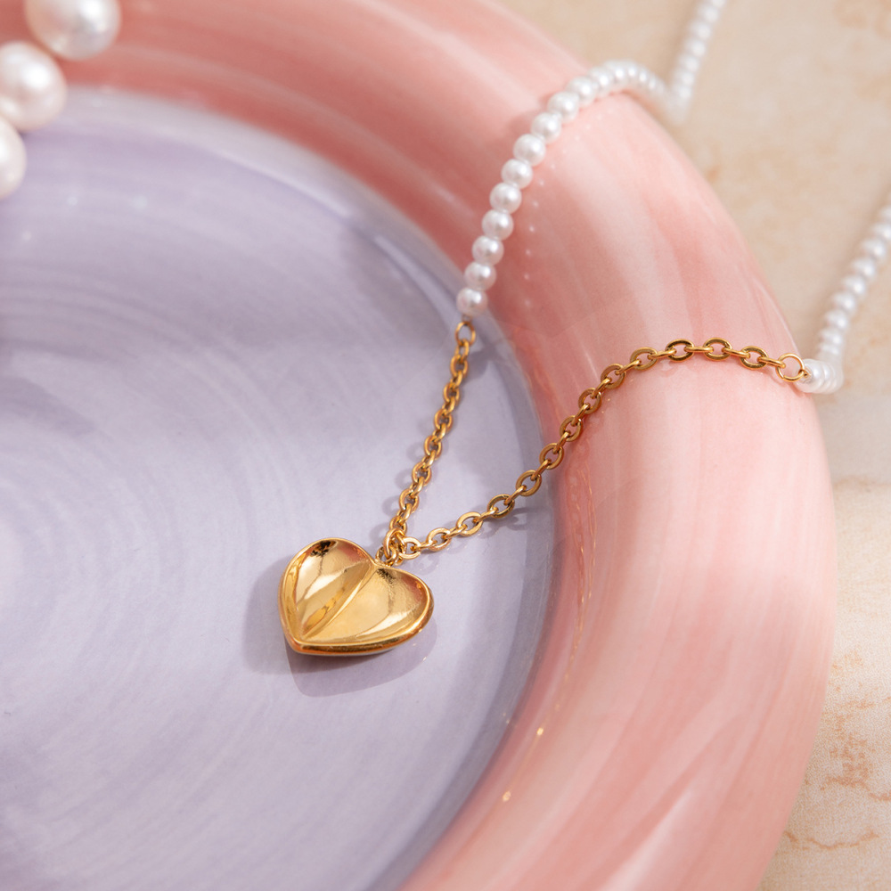 Collier Pendentif Femme En Acier Inoxydable Doré, Délicat, En Forme De Cœur (1 Pièce) Image4