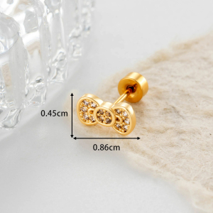 Boucles D'Oreilles Piercing Femme, Nœud Papillon, Couleur Cuivre Doré, Zircon (1 Pièce) h5 Image2