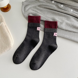 Chaussettes Mi-Mollet En Coton À Côtes Doubles Contrastées 1 Piar Designer Color h5