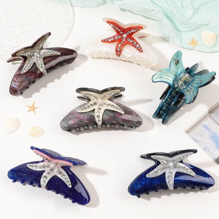1 pièce de luxueuses griffes à cheveux en acrylique en forme de tortue et d'étoile de mer pour femmes