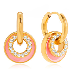 Boucles D'Oreilles Pendantes Pour Femme, Double Cercle Éclatant, En Acier Inoxydable Étanche, Couleur Or (1 Paire) h5