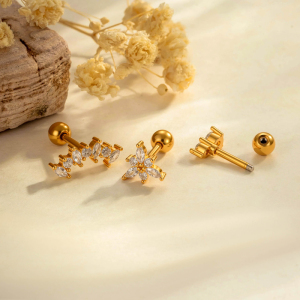 Boucles D'Oreilles Piercing Femme, 1 Pièce, En Cuivre Doré Raffiné Et Zircon, De Forme Irrégulière. h5 Image4