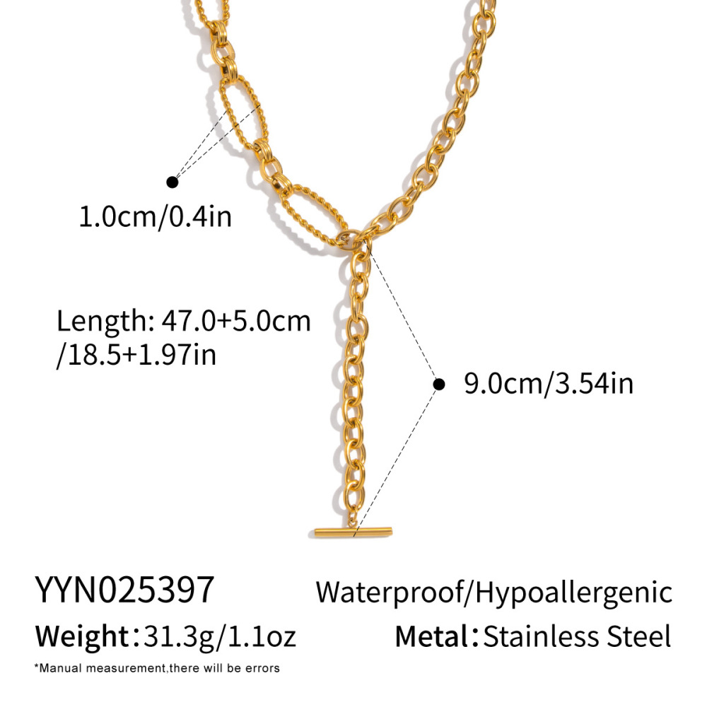 Collier Décontracté En Forme De Y, En Acier Inoxydable, Étanche, Couleur Or (1 Pièce)