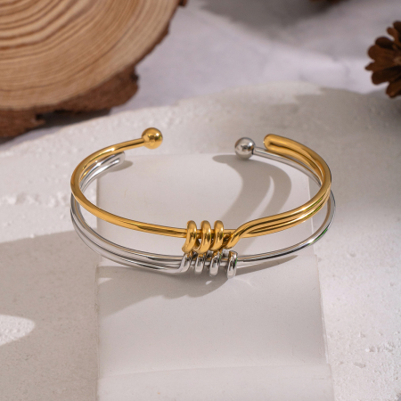 Bracelet manchette décontracté torsadé en acier inoxydable étanche couleur or (1 pièce)