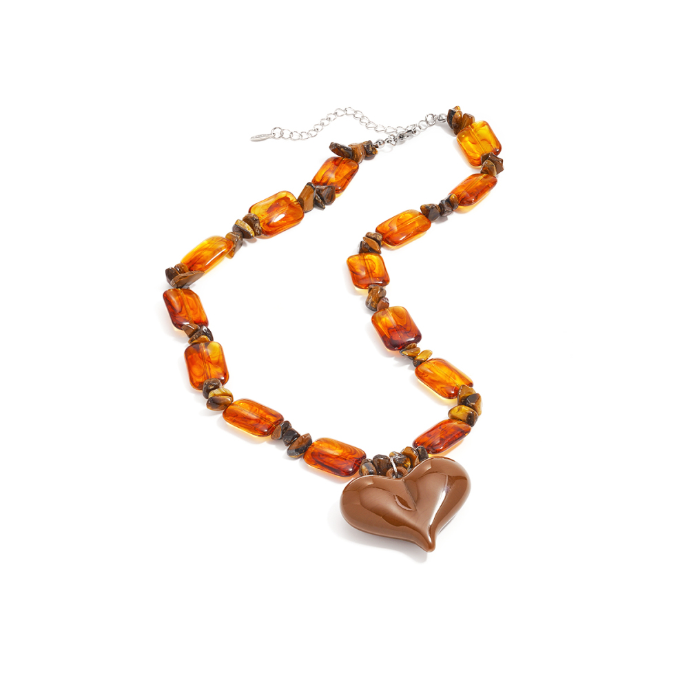 Collier Vintage En Résine En Forme De Cœur Pour Femme (1 Pièce) 