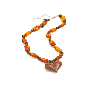 Collier Vintage En Résine En Forme De Cœur Pour Femme (1 Pièce) h5 