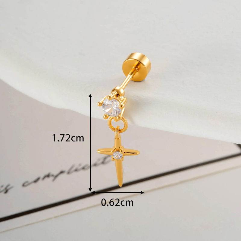 Boucles D'Oreilles Piercing Femme En Cuivre Et Zircon, Motif Ailes En Croix (1 Pièce) h5Image2