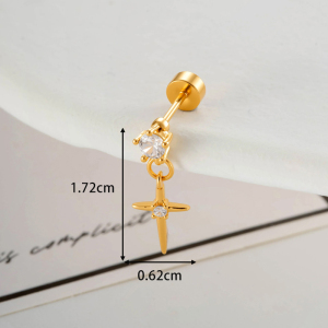 Boucles D'Oreilles Piercing Femme En Cuivre Et Zircon, Motif Ailes En Croix (1 Pièce) h5 Image2