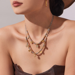 Ensembles De Bijoux Délicats Pour Femmes En Acier Titane Et Zircon, Mêlant Or Et Argent. h5 Image3