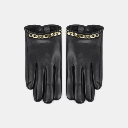 1 paire de gants pour femmes en PU à chaînette de style punk et de couleur unie
