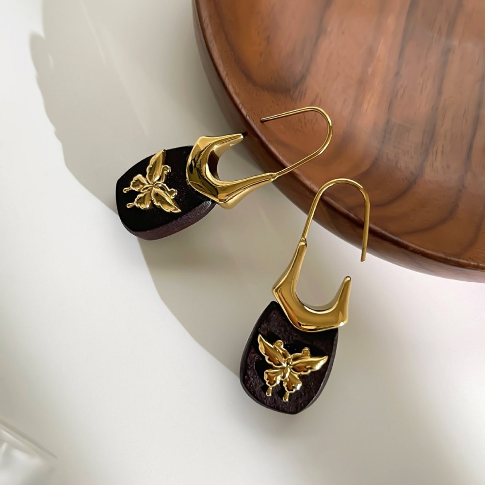 1 Paire De Boucles D'Oreilles Pendantes En Bois Avec Nœud Papillon Image4