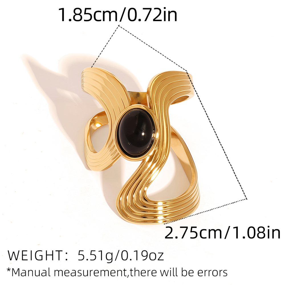 Bague Femme Style Rétro Irrégulier, En Acier Inoxydable, Étanche, Couleur Or. Image2