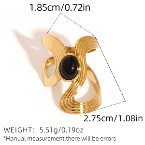 Bague Femme Style Rétro Irrégulier, En Acier Inoxydable, Étanche, Couleur Or. h5 Image2