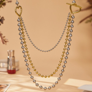 Collier Long Classique Pour Femme, Composé De Plusieurs Rangs, En Acier Inoxydable Imperméable, Couleur Or Et Argent (1 Pièce) h5 Image3