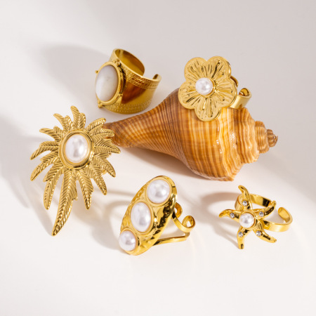 Bague tendance en acier inoxydable, ornée d'une fleur, au style décontracté et luxueux (1 pièce).