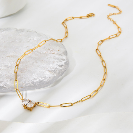 Collier chaîne goutte d'eau rectangulaire en acier inoxydable étanche couleur or avec zircon pour femme 2