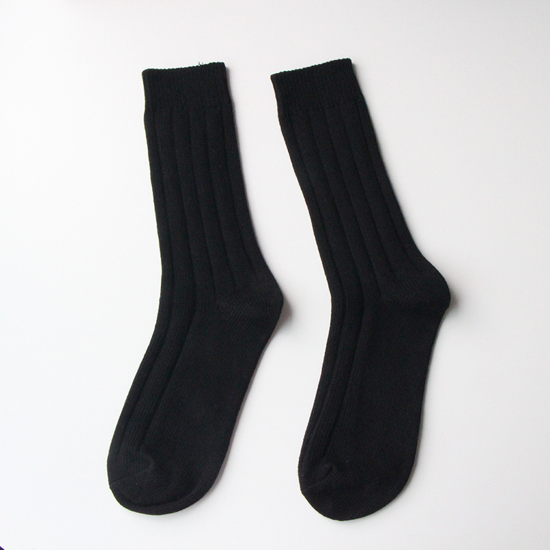 1 Paire De Chaussettes Mi-Mollet En Coton Côtelé Doux, Couleur Unie 