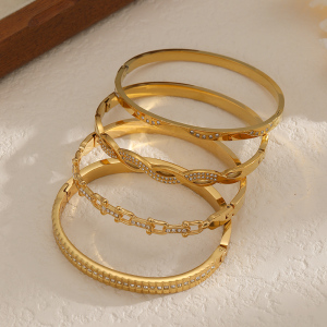 Bracelet Classique En Acier Inoxydable Étanche, Couleur Or, Orné De Strass (1 Pièce) h5 Image3