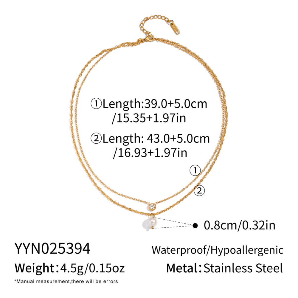 Collier Élégant À Plusieurs Rangs En Acier Inoxydable Doré, Imperméable, Avec Zircon Et Perle. 