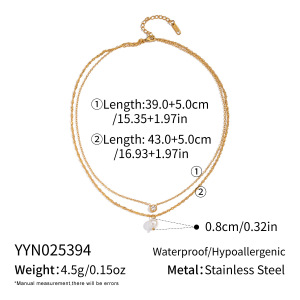 Collier Élégant À Plusieurs Rangs En Acier Inoxydable Doré, Imperméable, Avec Zircon Et Perle. h5 