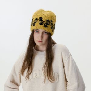 1 Bonnet Tricoté En Laine À Motif Floral Charmant Pour Femme h5 Image4