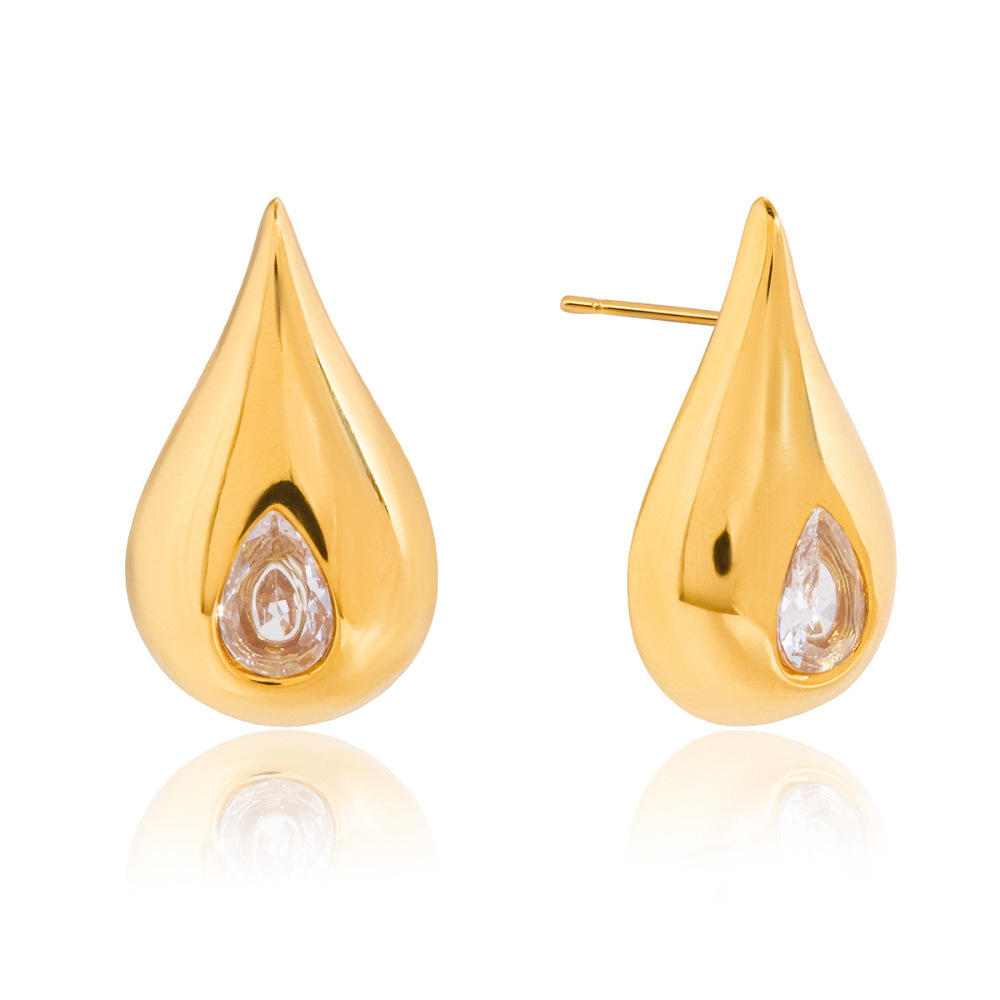 1 Paire De Boucles D'Oreilles Puces Luxueuses En Acier Inoxydable Étanche Couleur Or Pour Femme