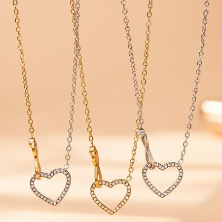 Ensembles de bijoux pour femmes en acier titane couleur or avec zircon et cœur exquis à l'infini