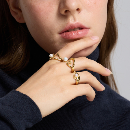 Bague élégante pour femme, en acier inoxydable doré, forme irrégulière, étanche, en forme d'étoile. 2
