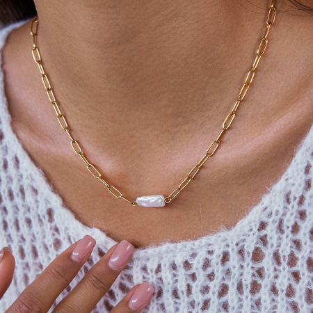Collier élégant pour femme, en acier inoxydable, couleur or, avec perle et étanchéité (1 pièce) 2