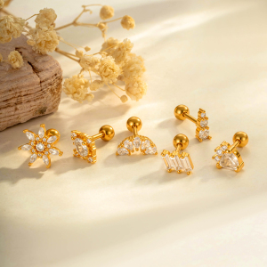 Boucles D'Oreilles Piercing Femme, 1 Pièce, Motif Fleur Brillante, Couleur Cuivre Doré, Zircon. h5 Image5
