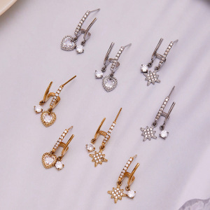 Boucles D'Oreilles Pendantes Pour Femme, En Acier Inoxydable Doré, Imperméables, Ornées De Zircon, Motif Étoile Brillante (1 Paire). h5 Image3