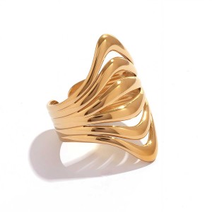 Bague Simple Rétro Ajourée En Acier Inoxydable Étanche Couleur Or (1 Pièce) h5