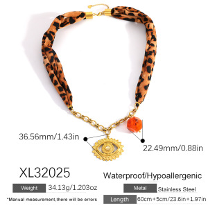 1 Foulard En Soie Imprimé Léopard, Chaîne Œil De Diable, Pendentif En Acier Inoxydable Étanche Pour Femme h5
