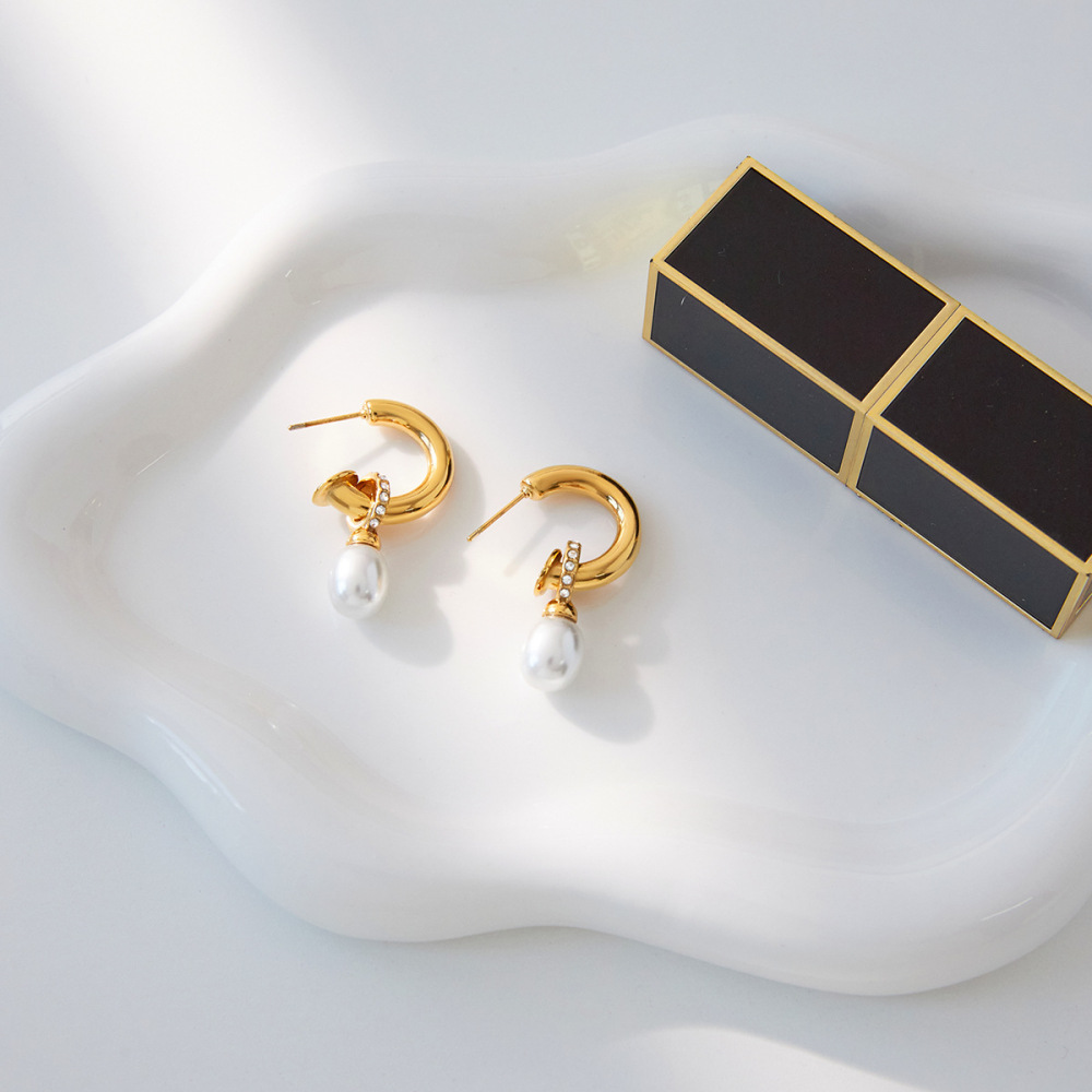 1 Paire De Magnifiques Boucles D'Oreilles Pendantes Annulaires En Acier Inoxydable Étanche Couleur Or Pour Femme h5Image5