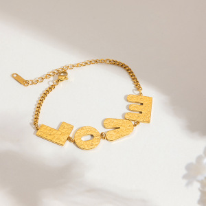 Bracelet À Breloques Classique Pour Femme, En Acier Inoxydable, Étanche, Couleur Or, Avec Lettre D'Amour (1 Pièce). h5 Image6