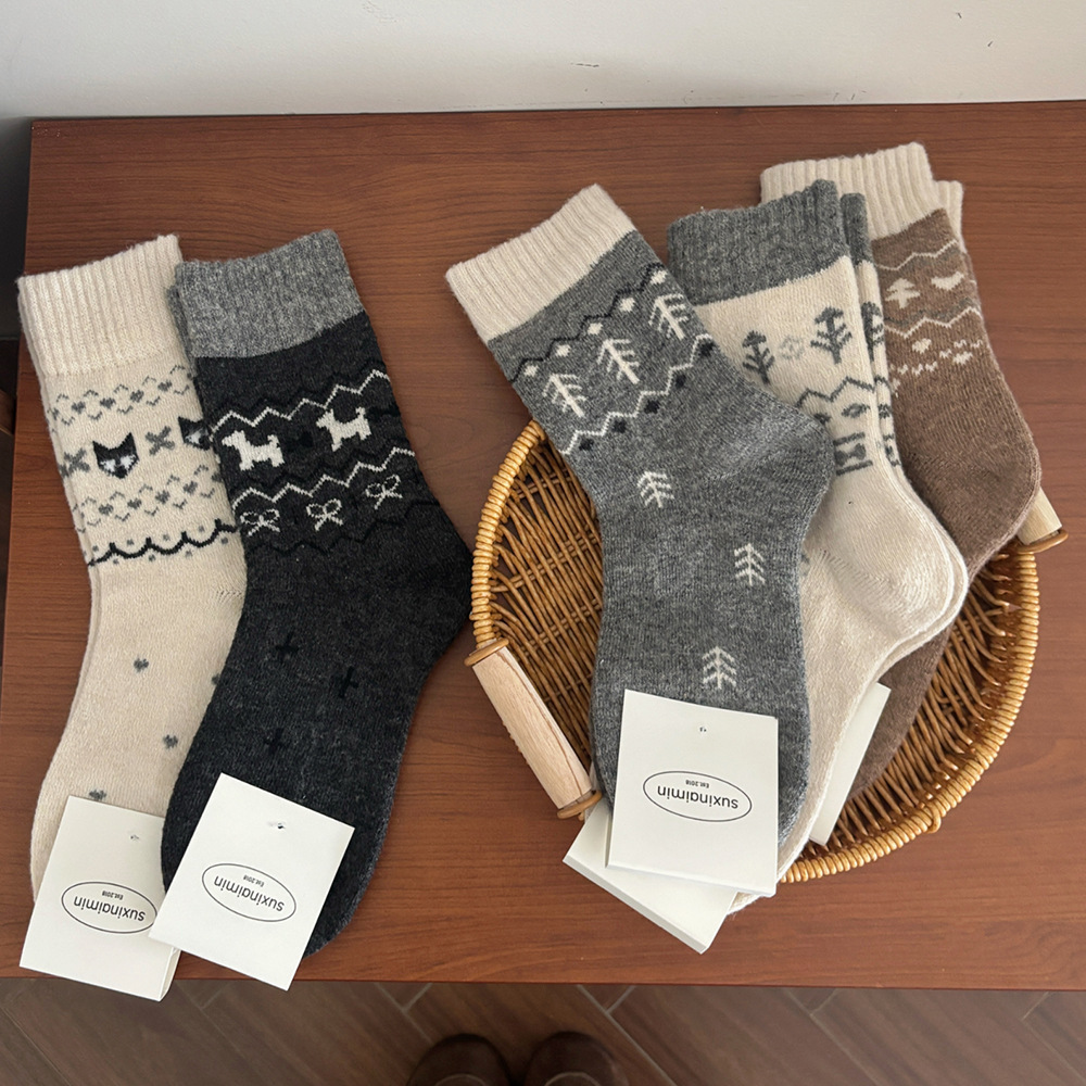 1 Paire De Chaussettes Mi-Mollet En Coton Doux À Motif D'Animaux De La Forêt h5Image3