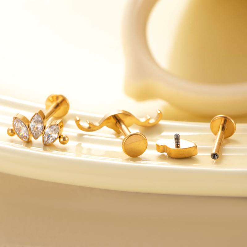 Boucles D'Oreilles Piercing Pour Femme En Alliage De Titane Massif Couleur Or Et Zircon (1 Pièce) h5Image4