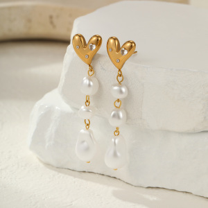 Boucles D'Oreilles À Perles Et Pompons Romantiques Pour Femme, En Acier Inoxydable Imperméable, Couleur Or (1 Paire). h5 Image3