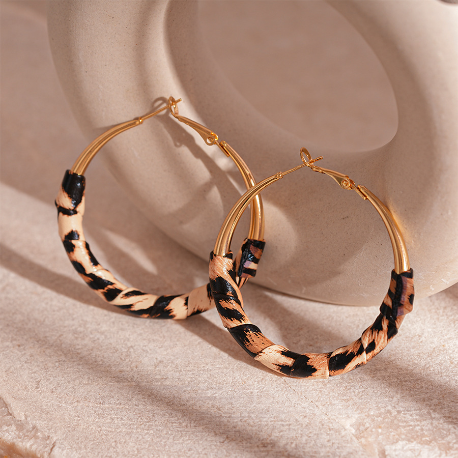 1 Paire De Boucles D'Oreilles Créoles En Fer À Imprimé Léopard 
