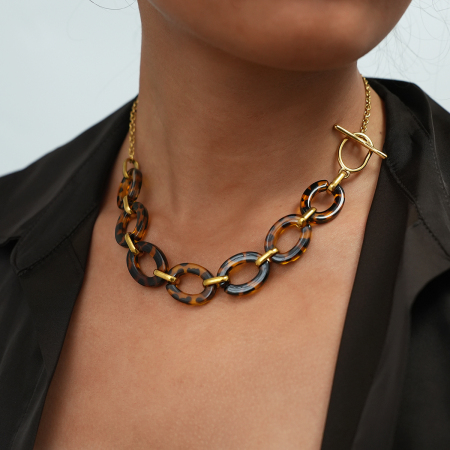 Collier femme rétro imprimé léopard en acier doré (1 pièce) 2