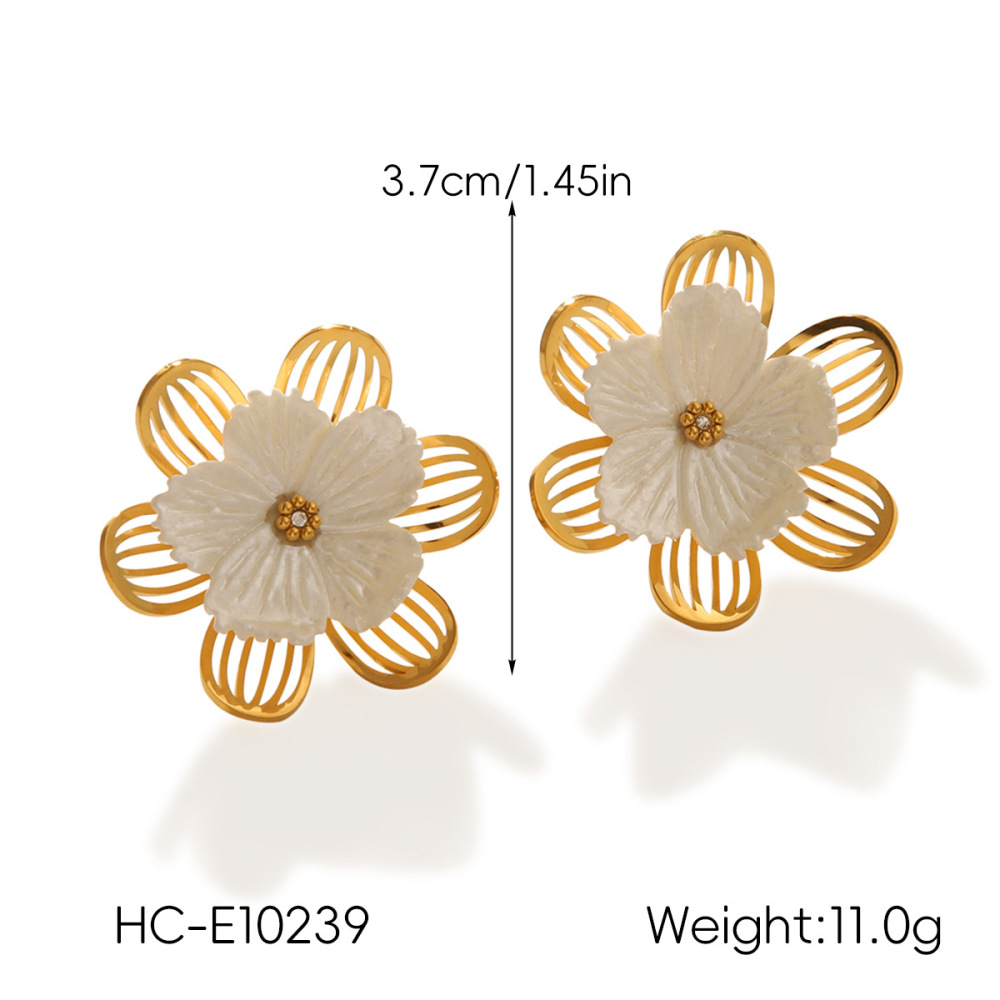 1 Paire De Boucles D'Oreilles Pendantes En Acier Inoxydable Doré, Imperméables, À Motif Floral Image2