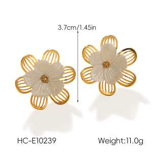 1 Paire De Boucles D'Oreilles Pendantes En Acier Inoxydable Doré, Imperméables, À Motif Floral h5 Image2