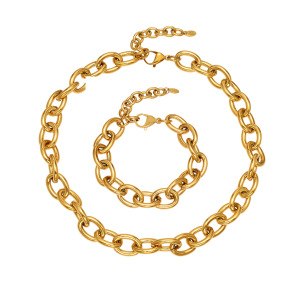 Collier À Maillons Épais Modernes En Acier Titane Couleur Or Pour Femme (1 Pièce) h5 Image5