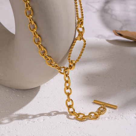 Collier décontracté en forme de Y, en acier inoxydable, étanche, couleur or (1 pièce) 2