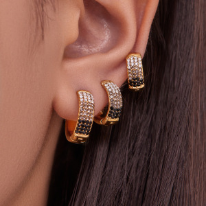 1 Paire De Boucles D'Oreilles Créoles Délicates En Acier Inoxydable, Étanches, Couleur Or, Avec Zircon. h5 Image3